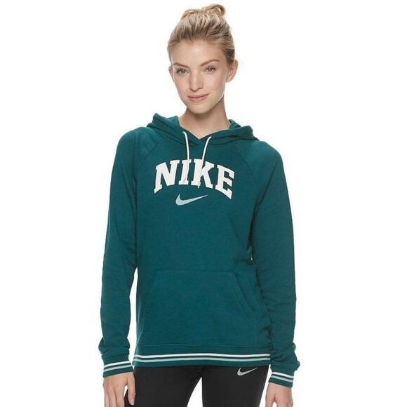 New! NIKE Sportswear Old School Varsity Fleece Hoodie Green Size XS - Picture 1 of 3